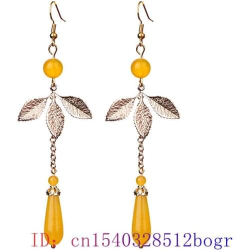 Yellow Jade Leaf Earrings 925 Silver Fashion Charm Natural Crystal Gemstone Women Amulet Chalcedony Gifts Zircon Jewelry