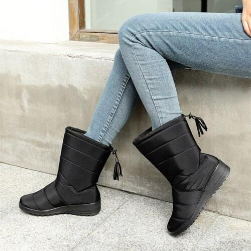 Women Snow Boots Mid-Calf Waterproof Big Size Winter Boots Plush Lining Keep Warm Female Winter Shoes Woman Footwear