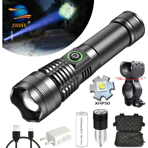 ZHIYU Powerful XHP50 LED Flashlight Rechargeable USB Zoomable Torch Use 18650 26650 Battery LED Torch Hunting Lamp for Camping