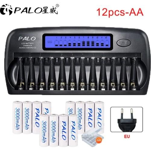 1.2V AA 2A rechargeable battery ni-mh 3000mAh and 12 slots smart fast charger for aa aaa 1.2 volt ni mh batteries