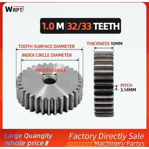 1M 32/33 Teeth 1pcs Spur Gear pinion 1M32/33T 1mod gear rack 32/33 teeth 45teel cnc pinion