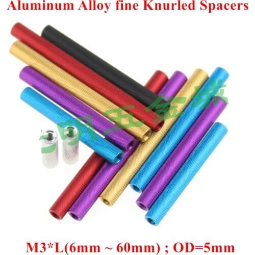 10pcs M3*L Aluminum Alloy fine Knurled Diamond Round Standoff Spacers D=5mm RC Nuts Aircraft Anodized Red Black Purple Blue Gold