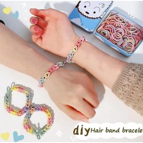 100PCS/set Small Rubber Colored Hair Rope DIY Rainbow Couple Bracelet Elastic Hair Ring Dual-use Wrist Braided Hair Accessories