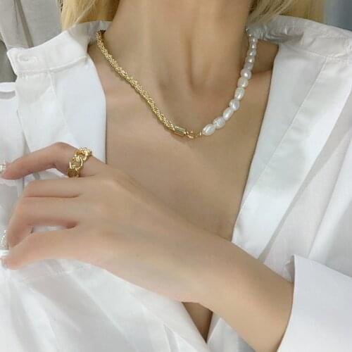 18K Gold-Plated Freshwater Baroque Pearl Chain Necklace Punk Statement Designer T Show Runway Gown Sweety Boho Amazing Jewelry