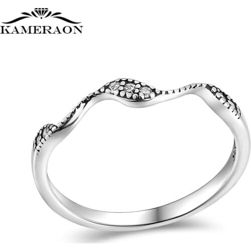 2021 Retro 925 Sterling Silver Wavy Line Rings Mosaic CZ Zircon Rings Crystal Wholesale Jewelry for Women Jewelry Gifts