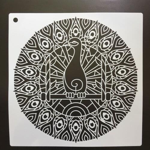 30 * 30cm size peacock diy craft mandala mold for painting stencils stamped photo album embossed paper card on wood, fabric,wall