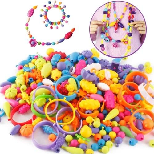 370pcs Pack Kids DIY Toys Children Plastic Pop Beads for Kids DIY Beads Girls DIY Jewelry Toys Snap Together Jewelry Kit DY31S