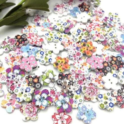 50Pcs 2 Holes Flower Shaped Buttons Home Decoration Crafts Wooden Buttons SCrapbooking Mixed Wood Sewing Buttons WA06