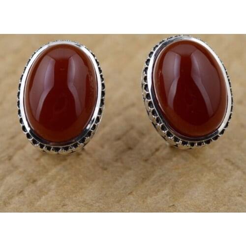 925 Sterling Silver Stud Earring Natural Red Agate Stone Earrings for Women earings S925 Silver boucle d'oreille