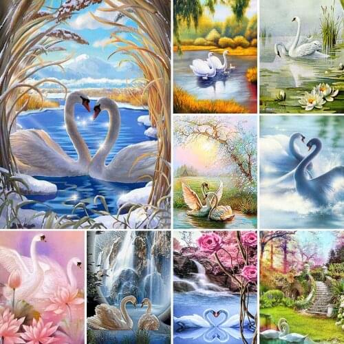 5D DIY Diamond Painting Swans Cross Stitch Kit Full Drill Square Embroidery Animals Mosaic Art Picture Of Rhinestones Home Decor