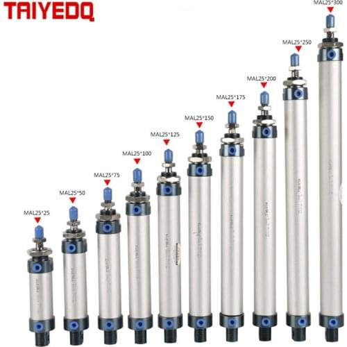 Aluminum Alloy Mini Pneumatic Cylinder MAL25*25 50 75 100 125 150 175 200 250 300 Air Cylinder Thin Cylinder