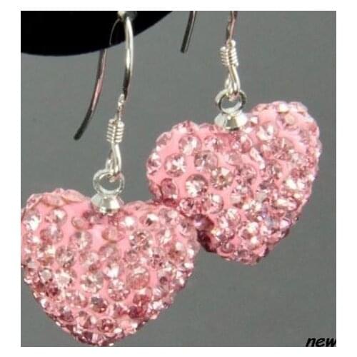 Free shipping mixed white pink Crystal Disco Silver Plated drop heart Earrings lot Jewelry Rhinestone dangles n3435s