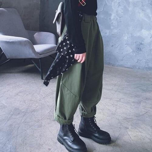 New 2021 Kids Boys and Girls Casual Solid High Waist Pocket Long Cargo Pants Childrens Clothing Streetwear Sport Trousers C04