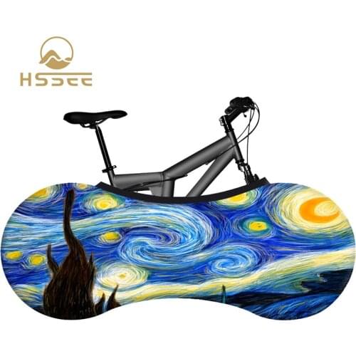 HSSEE oil painting series bicycle cover high quality elastic fabric road bike indoor dust cover new technology does not fade