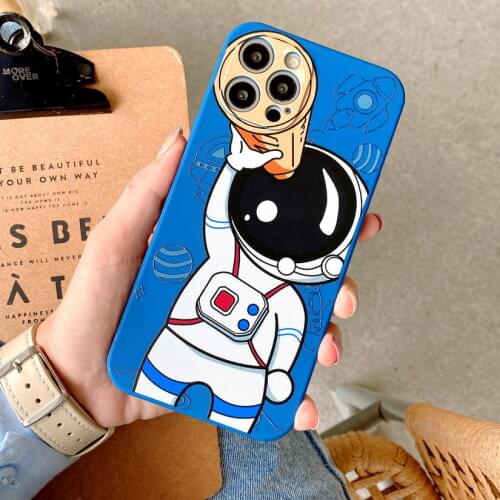 Astronaut spaceship frame case for iPhone 12 11 Pro MAX XS X XR 7 8 Plus SE 2020 case Liquid Silicone Phone Cover