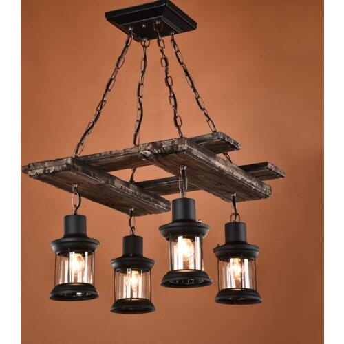Retro Wood-made Restaurant Chandelier Cafe Bar Dining Hall Antique Chain Suspension Lamp Tea Book House Corridor Pendant Light
