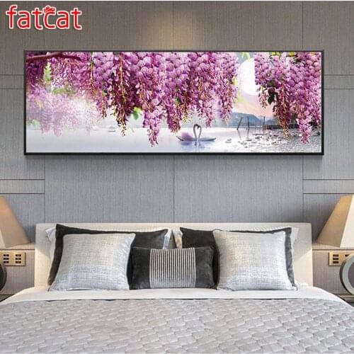 FATCAT large 5D Diy Daimond Painting Pink flower swan Full Square Round Drill Rhinestone Embroidery Animals home decor AE1744
