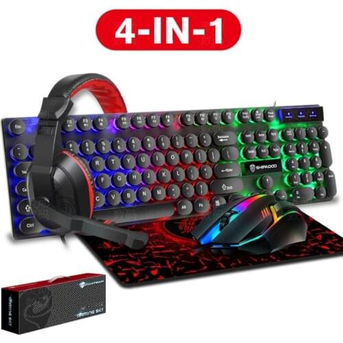 87HA 4-in-1 Gaming Keyboard Mouse Headset Combo 104 Keys Ergonomic Gamer Keyboard Game Mouse Gaming Stereo Headset Mouse Pad