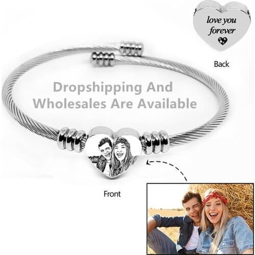 Custom Heart Shape Engraving Bracelet . Custom Personalized Pet/Letter Photo Bracelets.Women Men Jewelry Memorial Gift