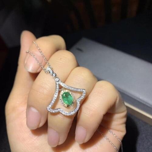 Exquisite necklace natural green emerald gem pendant of necklace three color silver birthday anniversary gift exquisite ornament