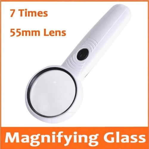 7X 55mm Lens LED Illuminated Handheld Office Reading Magnifier Magnifying Glass Loupe with Lamps and Banknote checking Function