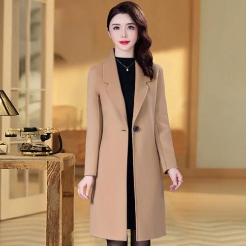Mother clothing Caramel Wool Jacket Autumn Winter Plus size Suit collar Solid color Slim Long Coat Casual Female Woolen Overcoat