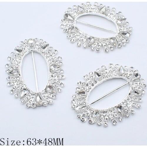 Metal Oval Rhinestone Alloy Buckle 2 Pcs/Set 63*48MM DIY sewing accessories wedding ribbon decoration dinner rhinestone buckle