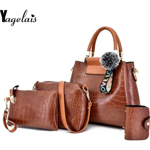 Fashion Composite Bag 4pcs Women Casual Shoulder Bags PU Soft Handbag Soft Crossbody Fashion Tote Women