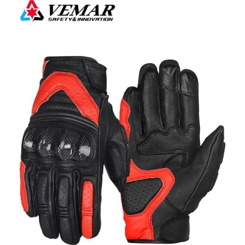 Motorcycle riding leather gloves carbon fiber anti-fall breathable retro touch screen motorcycle racing knight equipment