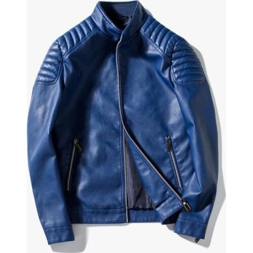 Men Blue Leather Jackets And Coats New Fashion Spring Autumn PU Leather Coats Male Solid Casual Thin Leather Coats Size 5XL