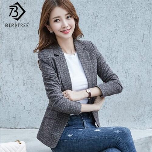 2020 Spring New Womens Slim Office Lady Long Sleeve Plaid Blazer Notched Pockets Fashion Coat Single Button Female Tops C9D871O