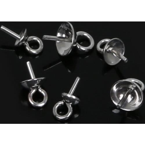 New Coming! 50pcs/pack Stainless Steel Eye Pin Pendant Hook Caps for Half Hole Charm DIY Jewelry Findings