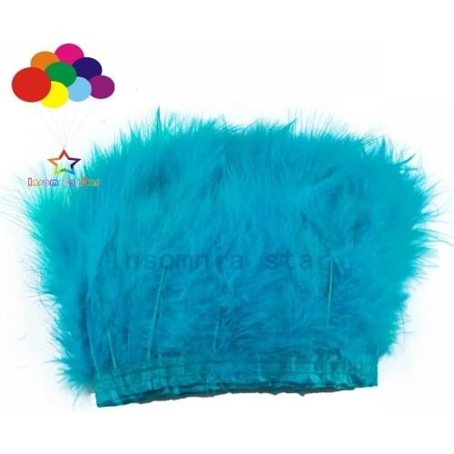 Wholesale Feathers Trim Turkey Dyed Sea blue Marabou Plume on Ribbon for Wedding Party Dress Decoration Sewing Crafts