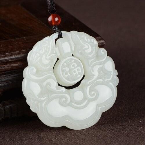 Natural hetian jade handcarved double brave troops pendant simple retro pendant temperament jewellery fashion for women men