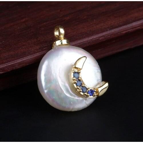 Gold arc c crescent new moon charms flat coin natural freshwater pearl bead charm for jewelry diy making for choker for earring