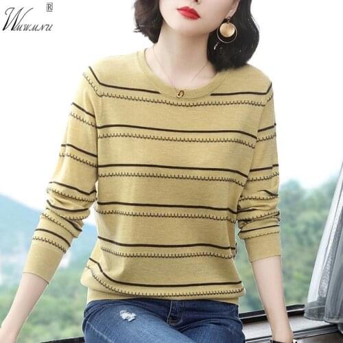 Casual large size S-3XL Sweater Spring Autumn Soft Stretch OL tops Knit Pullover Knitwear 2020 Women stripe Knit Jumper Women