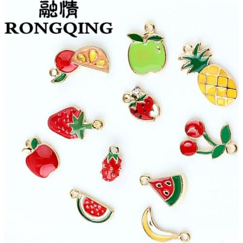 RONGQING 10pcs/lot Zinc Alloy Cute Enamel Fruit Charms Colourful Fruit Pendant Metal Charms for Jewelry Making