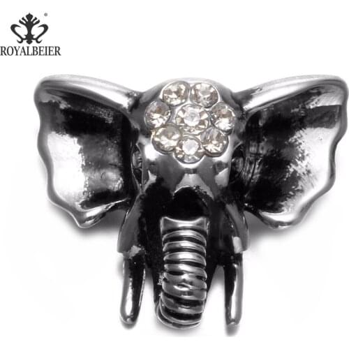RoyalBeier 18mm Metal Animal Snap Buttons 3D Elephant Carving Fits Bracelets Bangles DIY For Unisex Snap Jewelry Bijoux