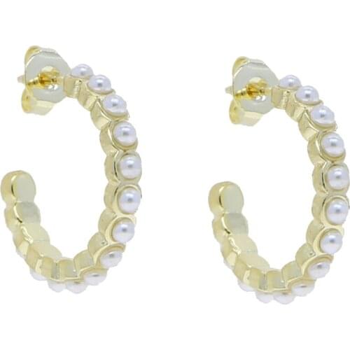 High Quality Gold Color White Fresh Pearl Beaded Hoop Earring Classic Trendy Fashion European Women Wedding Gift Jewelry