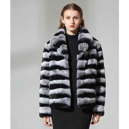 Fashion Chinchilla Coat Short 100% Genuine Rex Rabbit Fur Jacket Winter Women Outwear High Quality