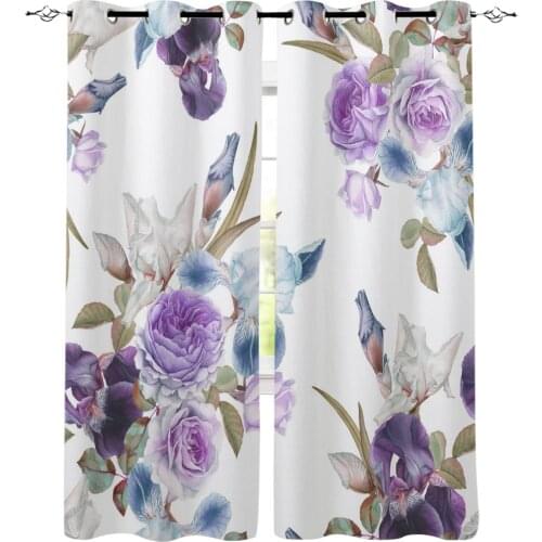 Rose Flower Purple Iris Window Treatments Curtains Valance Window Blinds Living Room Bathroom Bedroom Kitchen Indoor Curtain