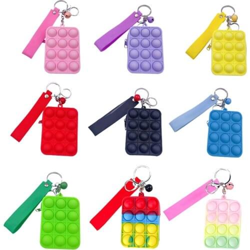 Keychain Silicone Push Bubble Coin Storage Bag Decompression Coin Purse Pouch Bag Bubble Toys Fingertip Antistress Kids Gift