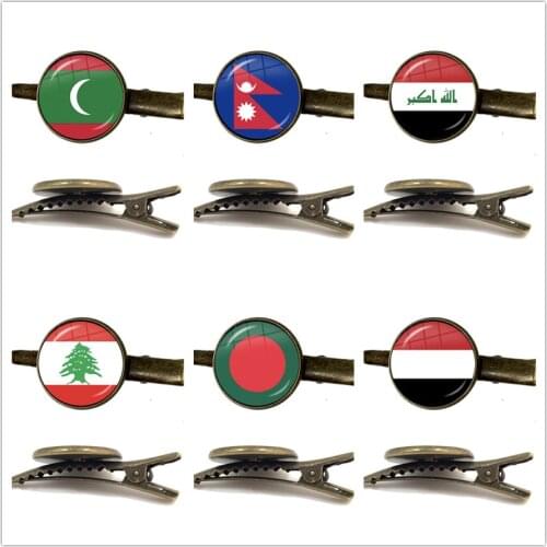 Iraq,Yemen,Nepal,Bangladesh,Maldives,Lebanon National Flag Antique Bronze 16mm Glass Cabochon Tie Clip Accessories For Shirt