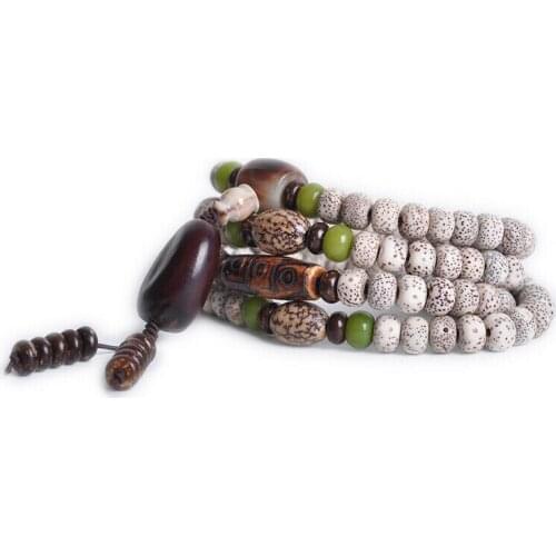 Tibetan Buddhism 108 Star & Moon Bodhi Dzi&Pahudia Beads Mala Necklace