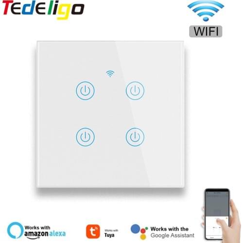 Tuya WIFI Wall Switch Eu No Neutral Wire Required Touch Smart Light Switch 220V Smart Life App Support Alexa Google Home for Led