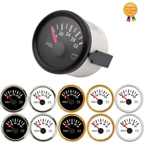 Universal 52mm Volt Meter Marine Voltmeter 8-16V 16-32V Waterproof Volt Gauge For Boat Yacht Automobile With Red Backlight 12V