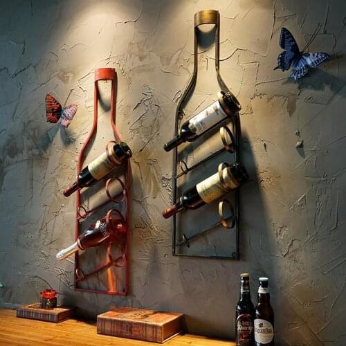 Vintage wine rack wall pendant loft creative bar wall decoration wine bottle rack wall wall-mounted home restaurant bar