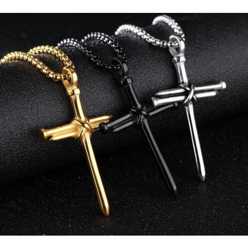 Vintage Punk Cross Pendant Necklace Cool Street Style Hip Hop Stainless Steel Cross Necklaces for Men Women Chain Jewelry Gift