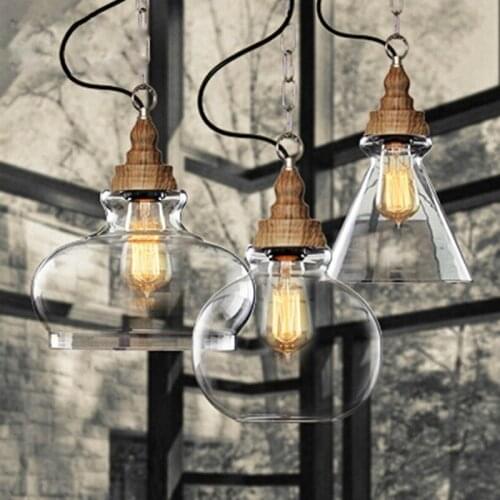 Wooden Loft Style Vintage Industrial Pendant Lighting Retro Lamp Edison Light Bulb, Lamparas Lustres E Pendentes WF1014