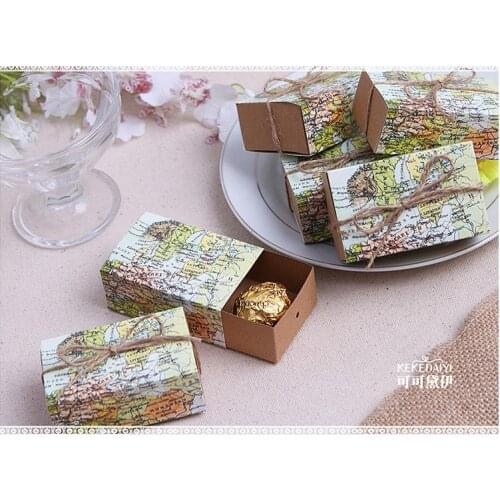 "Around the World" Map Favor Box for traveling theme wedding decoration gift box and Kraft box Party candy box 1000 PCS/lot